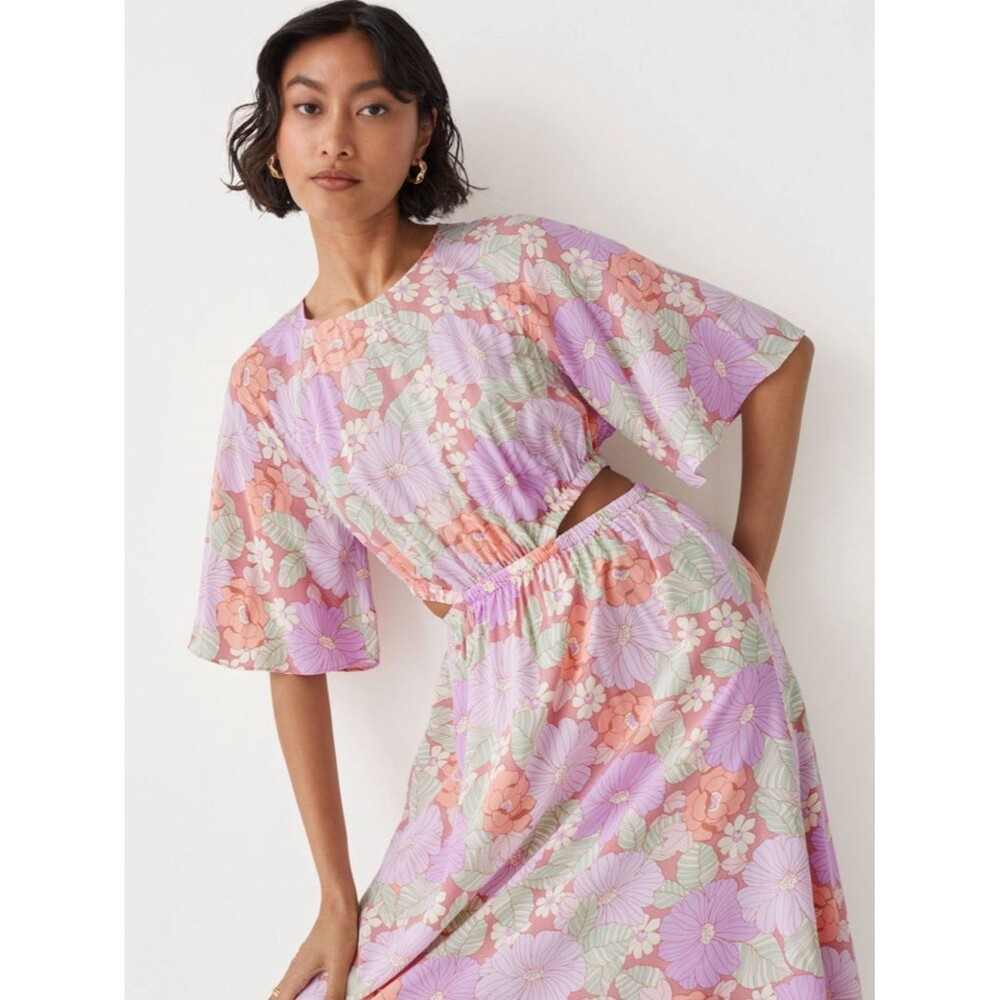 & Other Stories pastel Lavender and Peach Floral Cutout Midi Dress - Picture 3 of 12
